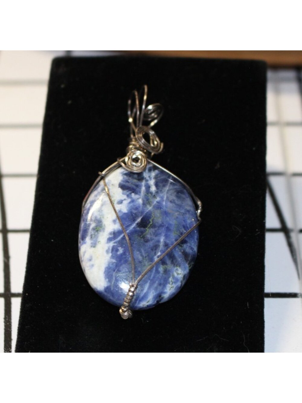 Artisan Wire Wrapped Sodalite Pendant Natural Blue White Stone Gemstone Boho